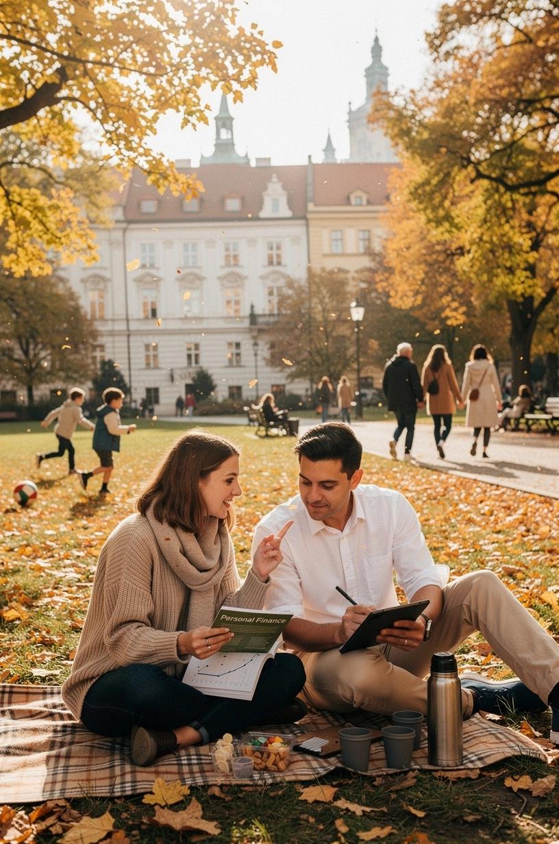 Fotografie spokojené osoby sledující finanční aplikaci na mobilním telefonu doma v klidném prostředí.
