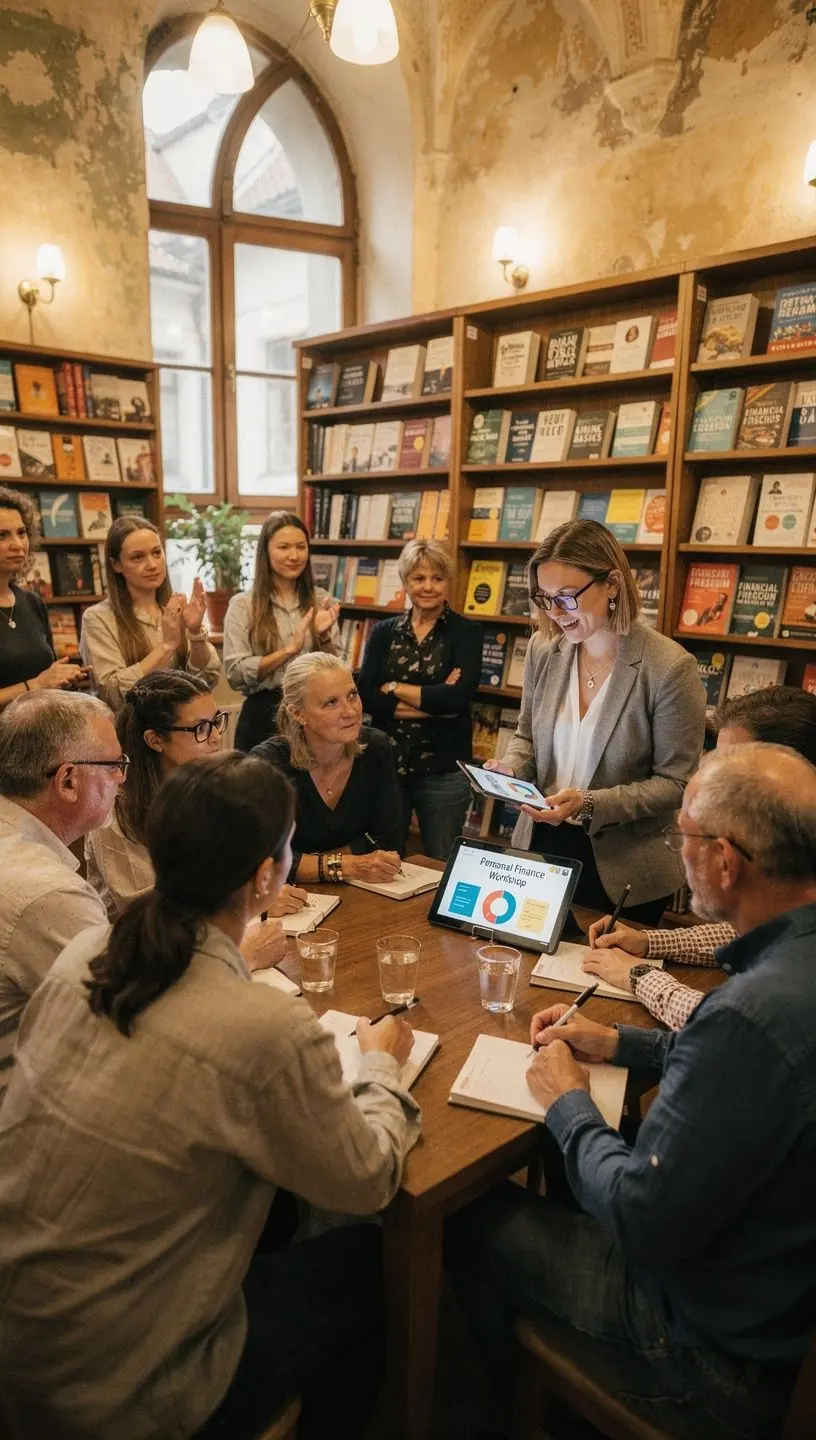 Ilustrace člověka analyzujícího své osobní finance s grafy a kalkulačkou na stole.