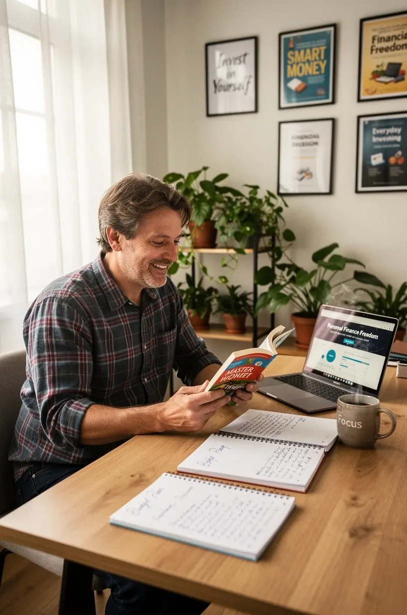 Obrázek otevřené knihy o osobních financích s poznámkami a zvýrazněnými pasážemi.